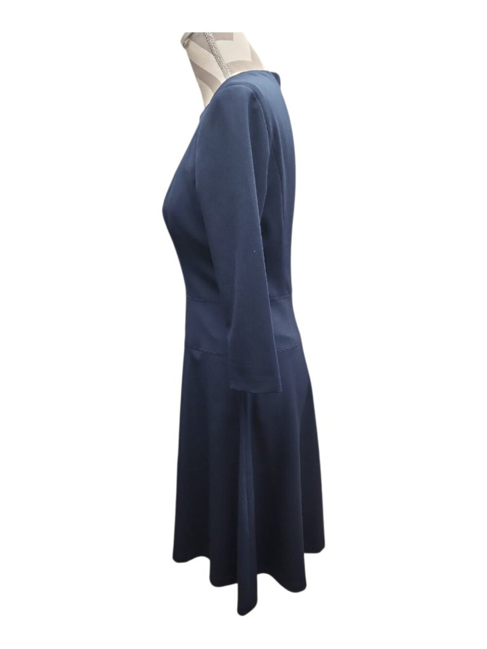 Quiet Luxury Anne Klein Navy Fit Flare Square Neck Dress 3/4 Sleeve Size 2 - Picture 12 of 16
